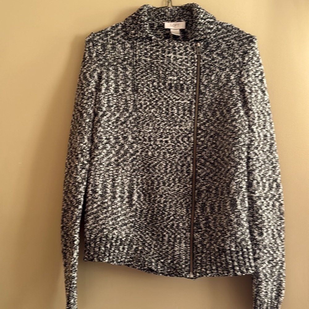 Loft B&W Asymmetric Zip Sweater